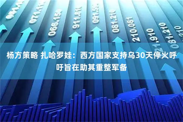 杨方策略 扎哈罗娃：西方国家支持乌30天停火呼吁旨在助其重整军备