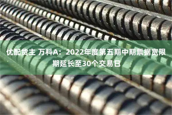 优配货主 万科A：2022年度第五期中期票据宽限期延长至30个交易日