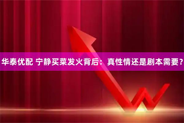 华泰优配 宁静买菜发火背后：真性情还是剧本需要？